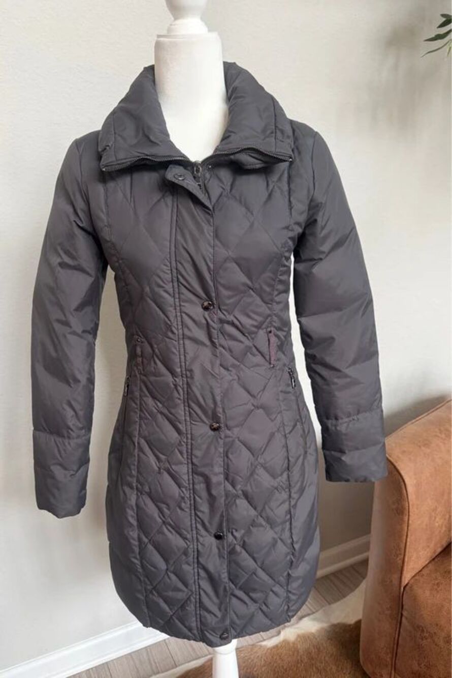 Express Charcoal Grey Diamond Quilted Down Long Puffer Coat Jacket XS